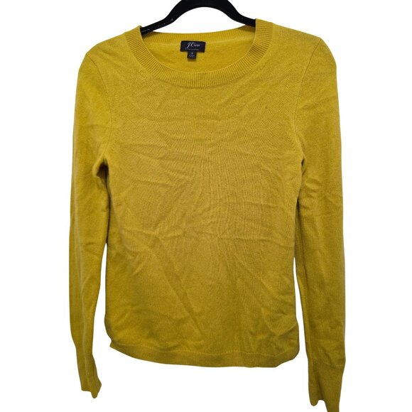 J. Crew Yellow 100% Cashmere Crewneck Sweater Women's Small Long Sleeve Soft Pul - Picture 1 of 9